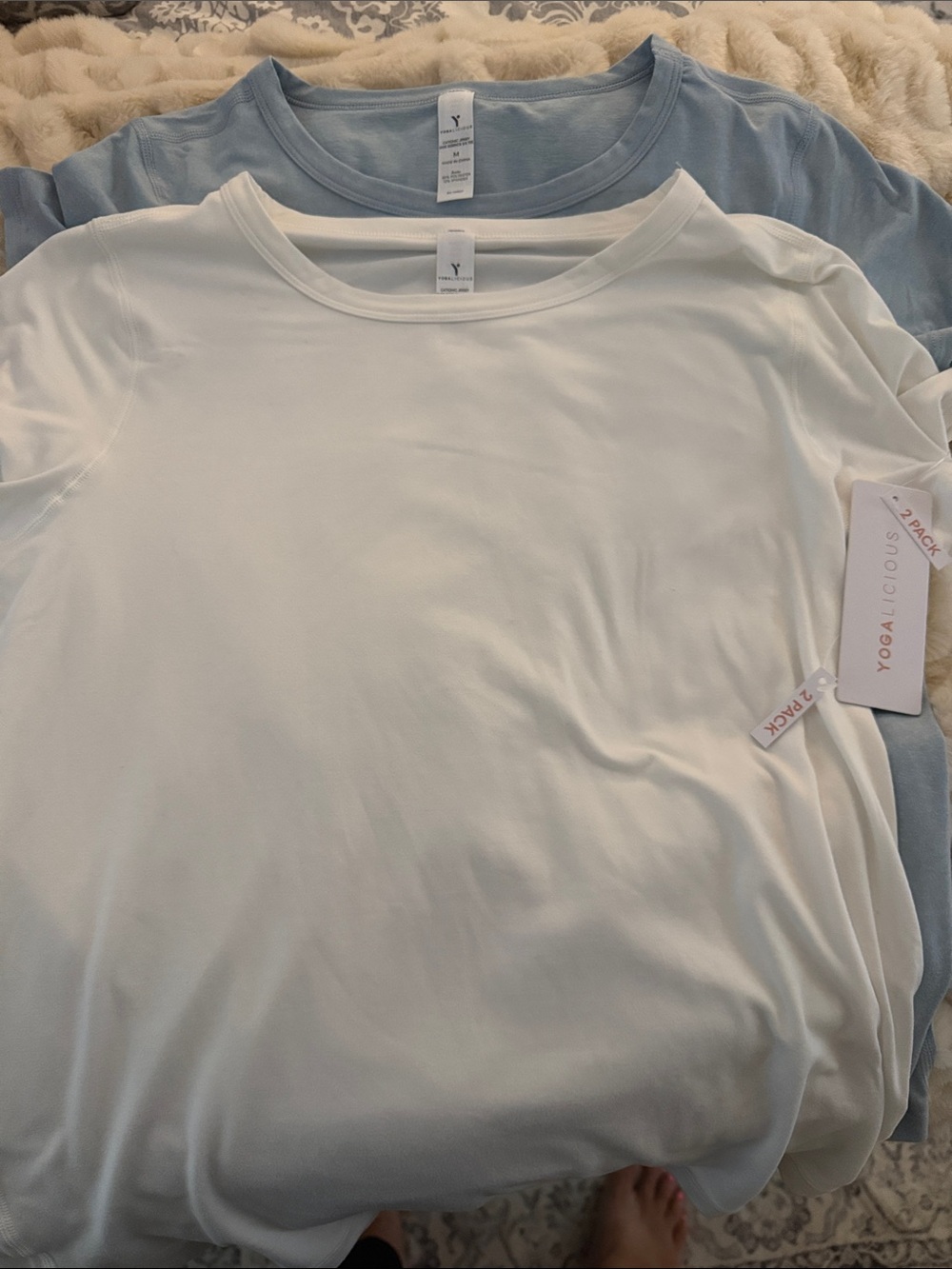 Yogalicious Womens' 2-Pack Short Sleeve Tops - White & Light Blue